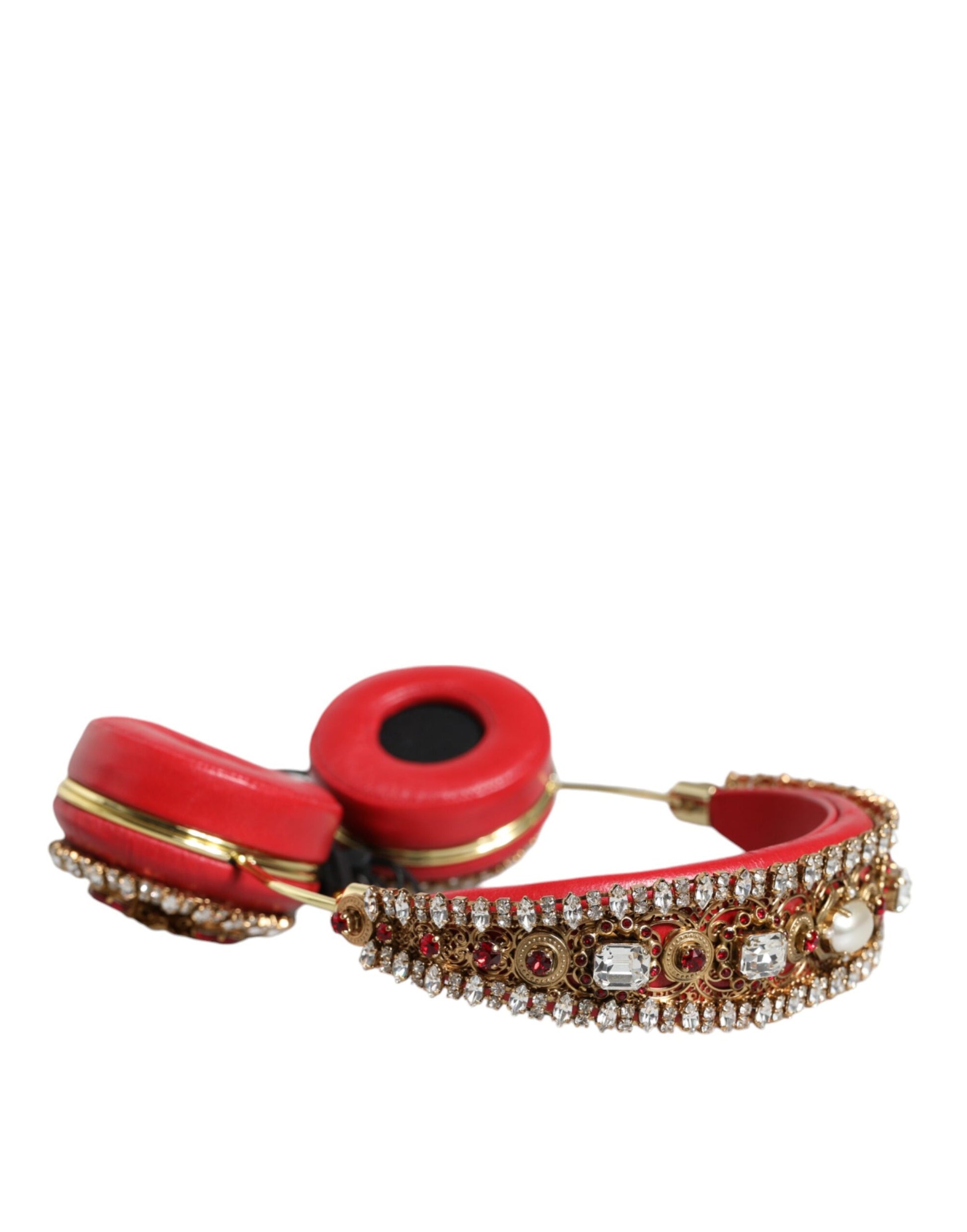 Dolce & Gabbana Red Nappa Leather Floral Crystal Headphone - ClickThatClicks 