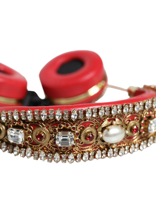 Dolce & Gabbana Red Nappa Leather Floral Crystal Headphone - ClickThatClicks 