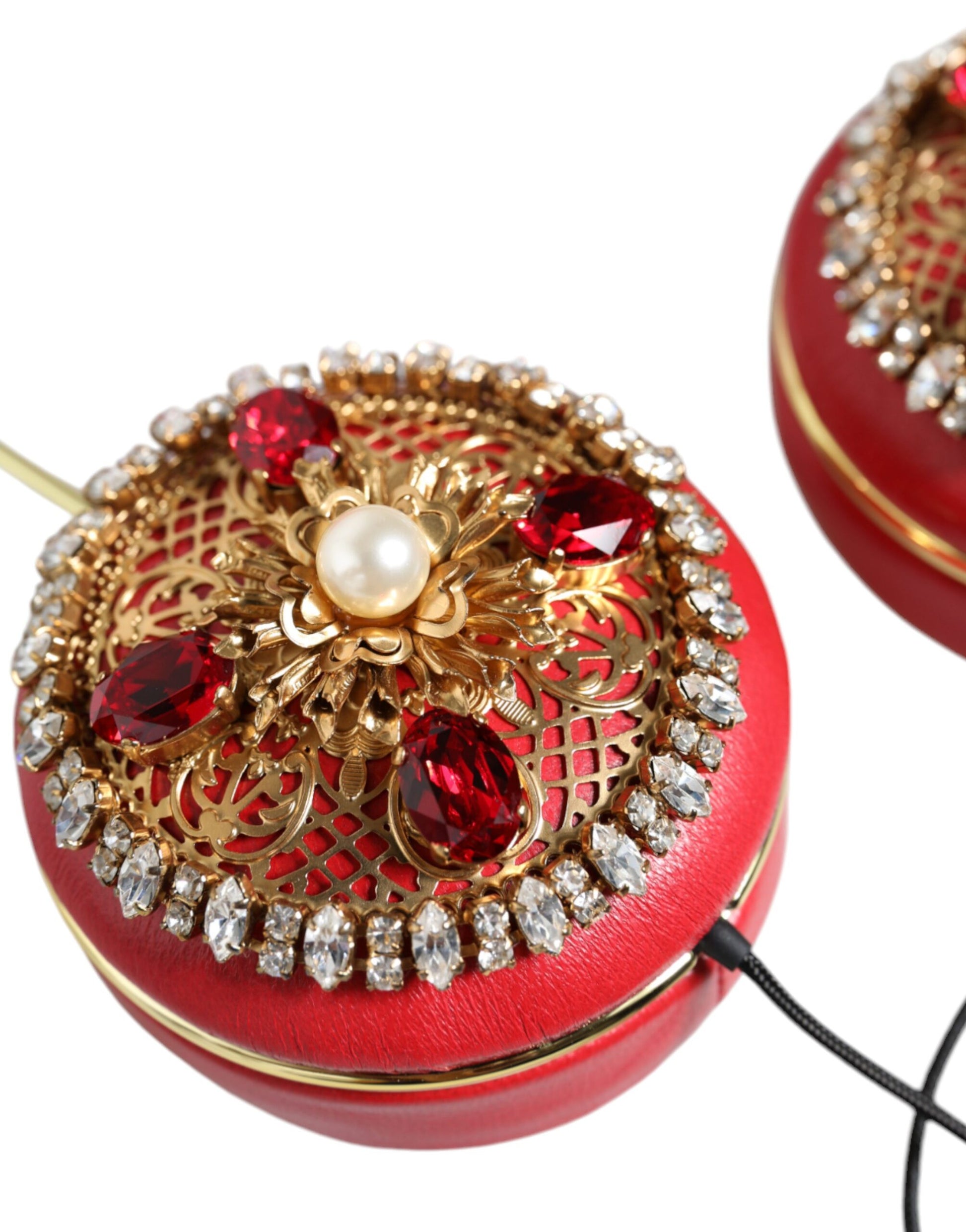 Dolce & Gabbana Red Nappa Leather Floral Crystal Headphone - ClickThatClicks 