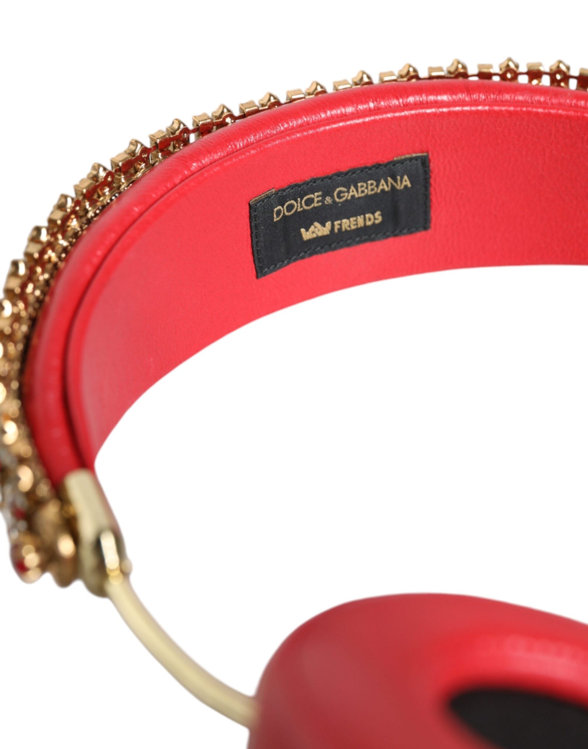 Dolce & Gabbana Red Nappa Leather Floral Crystal Headphone - ClickThatClicks 