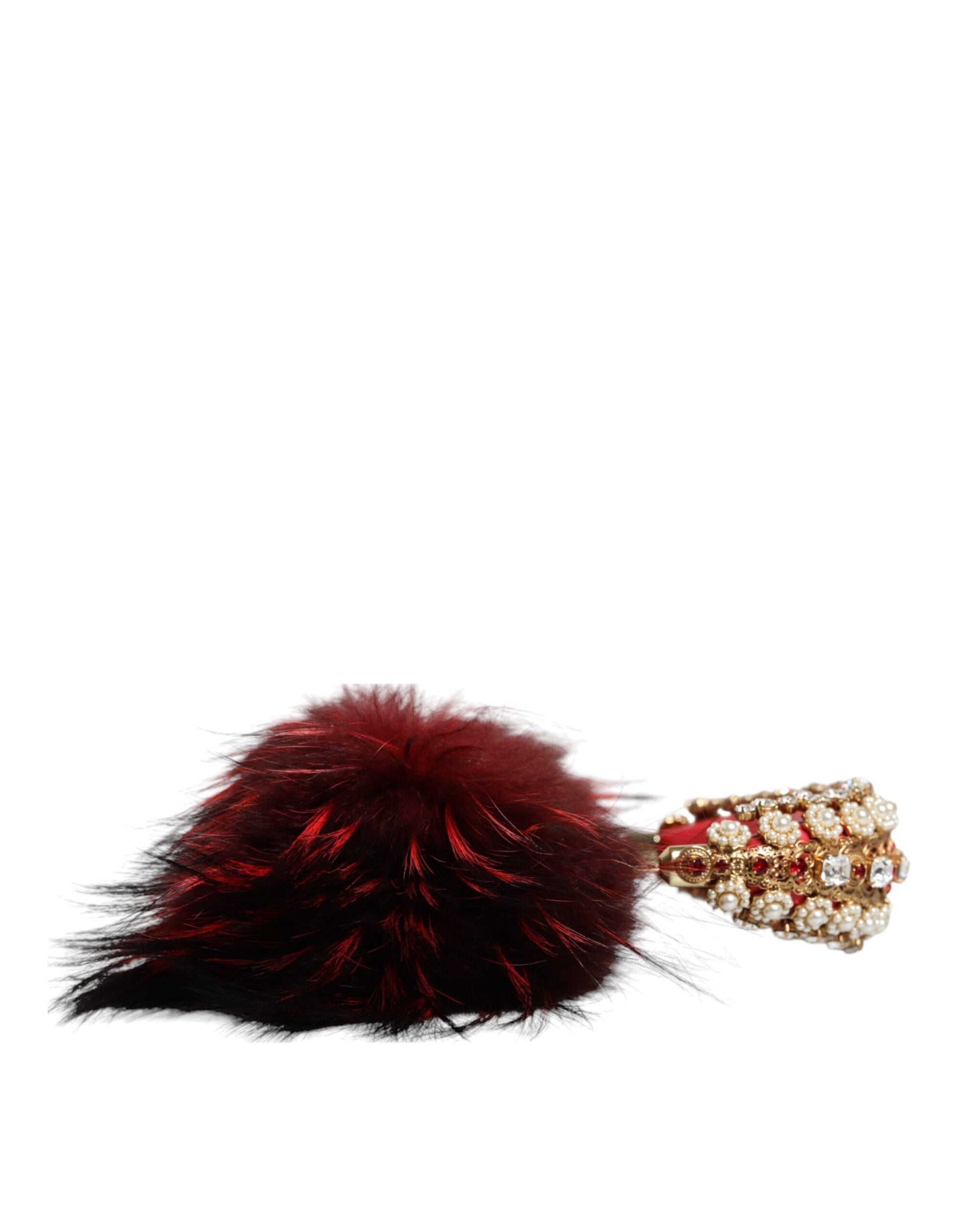 Dolce & Gabbana Red Gold Crystal Fur Headset Audio AUX Headphones - ClickThatClicks 