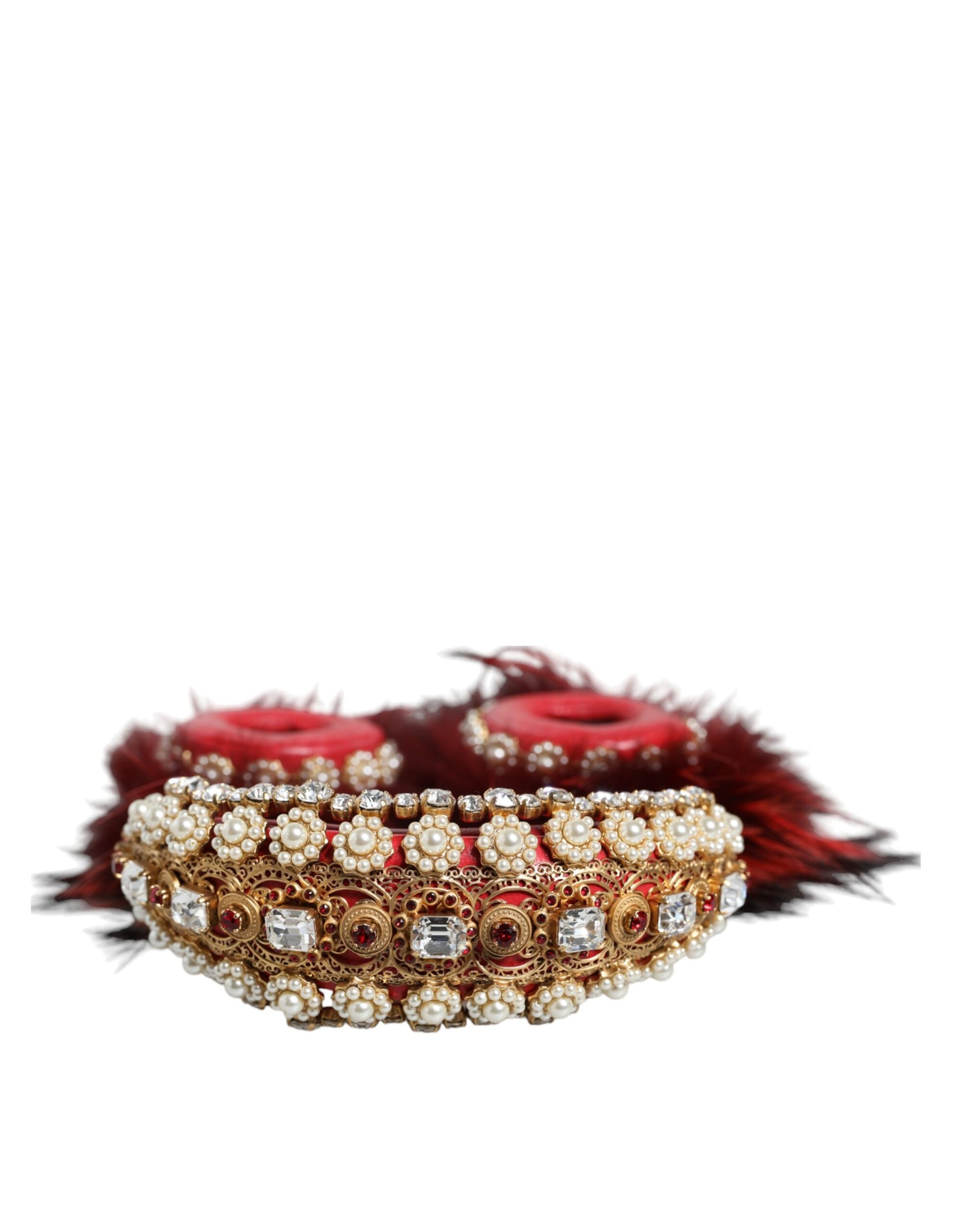 Dolce & Gabbana Red Gold Crystal Fur Headset Audio AUX Headphones - ClickThatClicks 