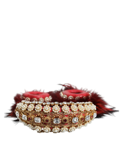Dolce & Gabbana Red Gold Crystal Fur Headset Audio AUX Headphones - ClickThatClicks 