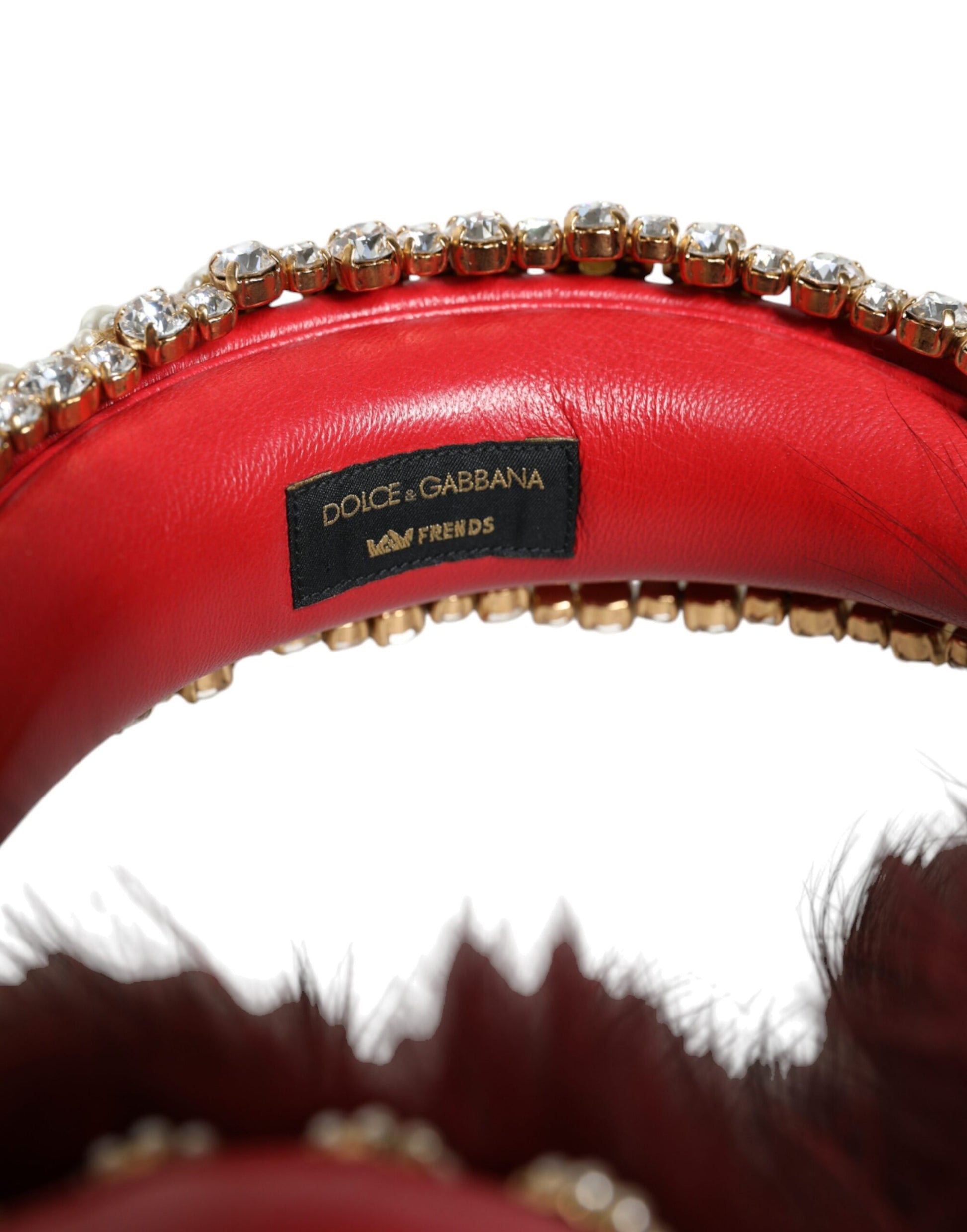 Dolce & Gabbana Red Gold Crystal Fur Headset Audio AUX Headphones - ClickThatClicks 