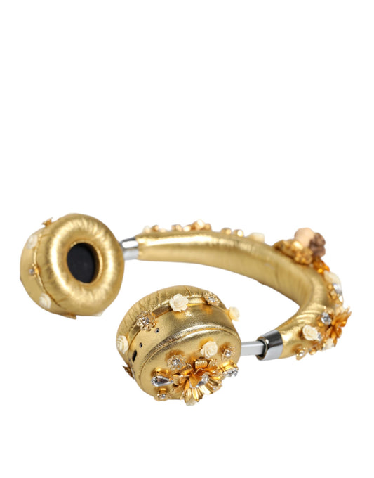 Dolce & Gabbana Gold Leather Floral Crystal Angel Headset Headphones - ClickThatClicks 