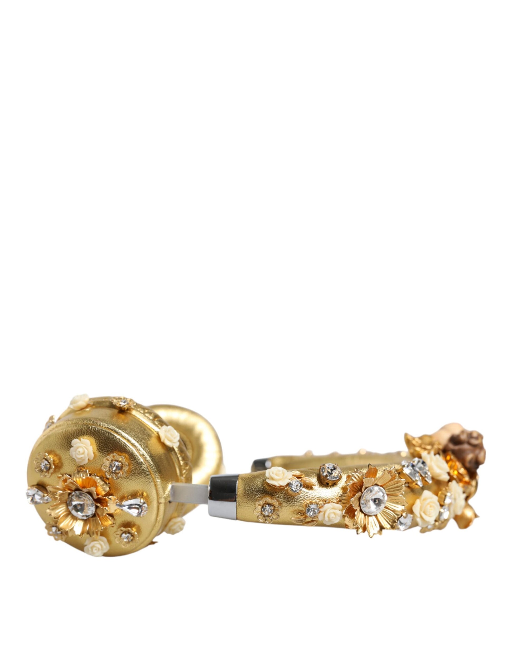 Dolce & Gabbana Gold Leather Floral Crystal Angel Headset Headphones - ClickThatClicks 