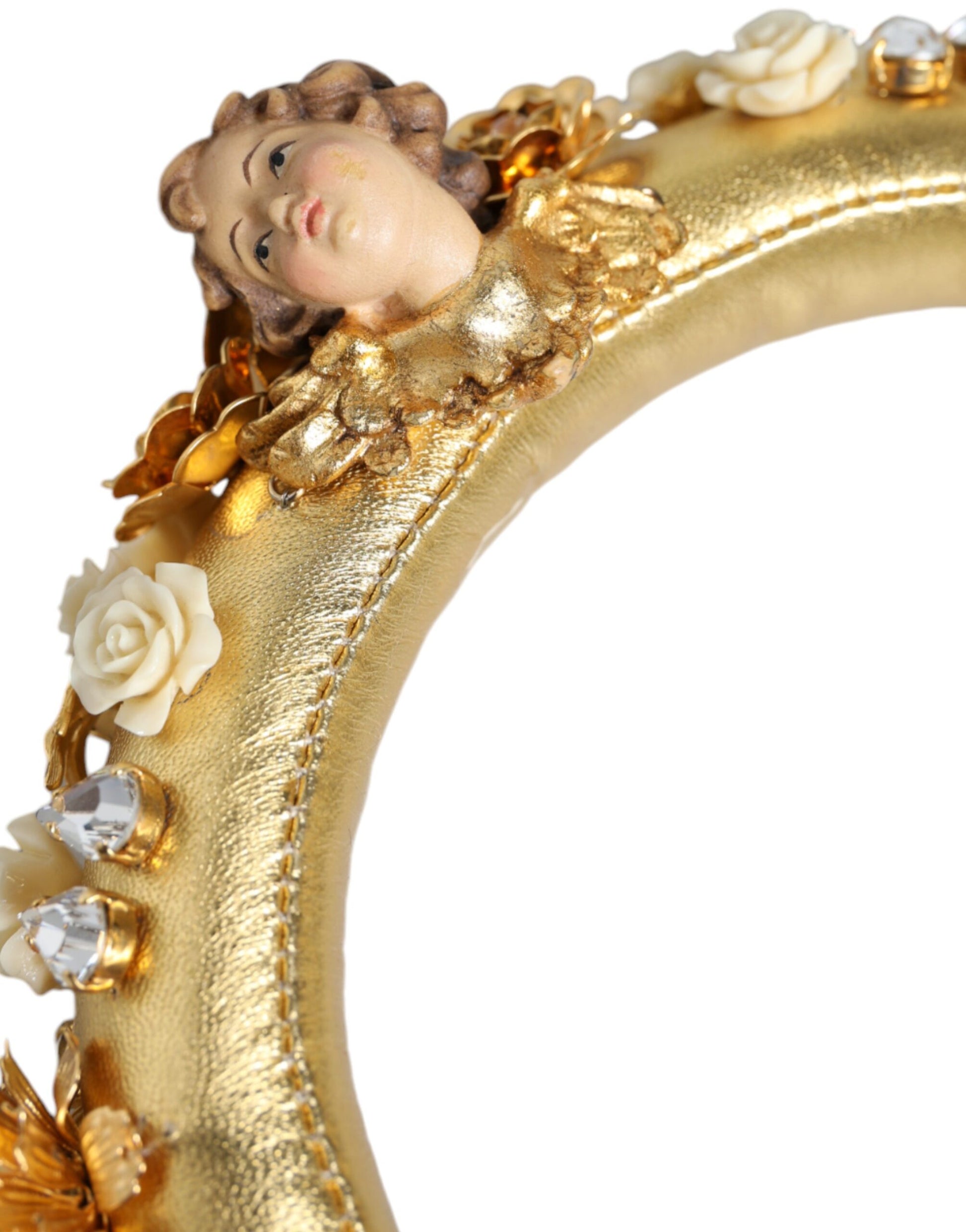 Dolce & Gabbana Gold Leather Floral Crystal Angel Headset Headphones - ClickThatClicks 