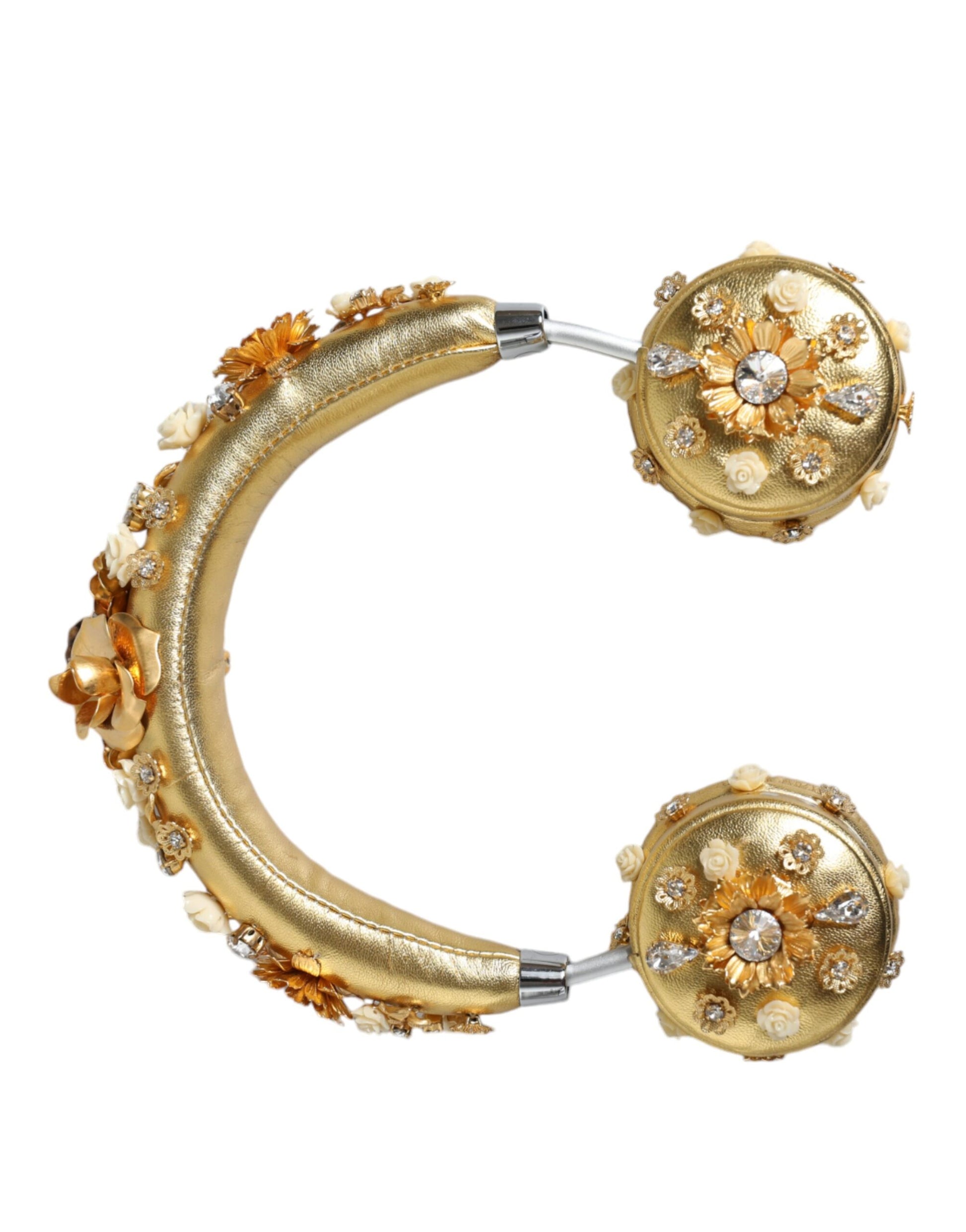 Dolce & Gabbana Gold Leather Floral Crystal Angel Headset Headphones - ClickThatClicks 