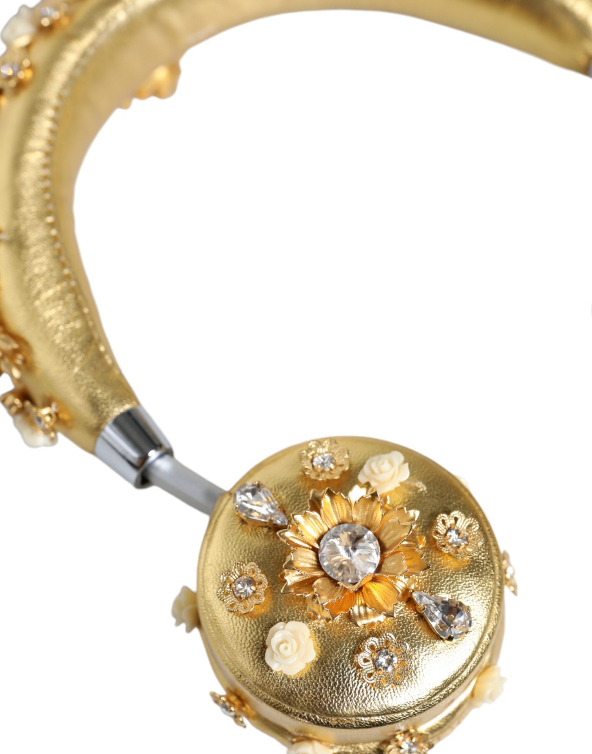 Dolce & Gabbana Gold Leather Floral Crystal Angel Headset Headphones - ClickThatClicks 