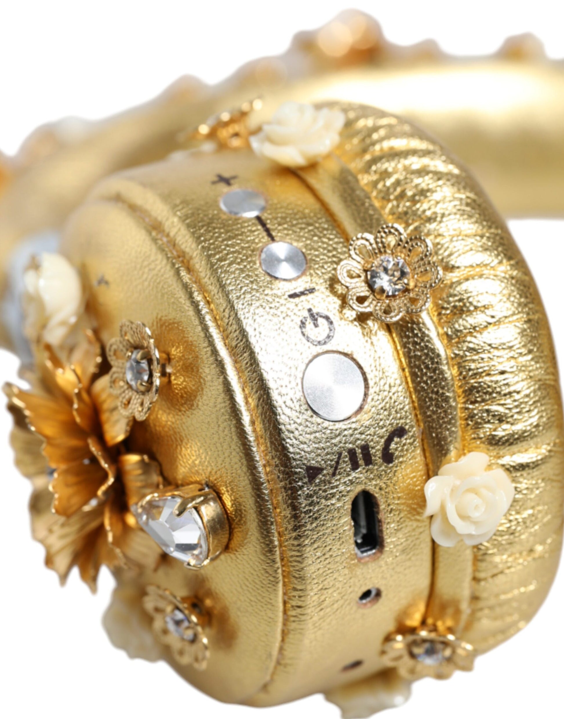 Dolce & Gabbana Gold Leather Floral Crystal Angel Headset Headphones - ClickThatClicks 