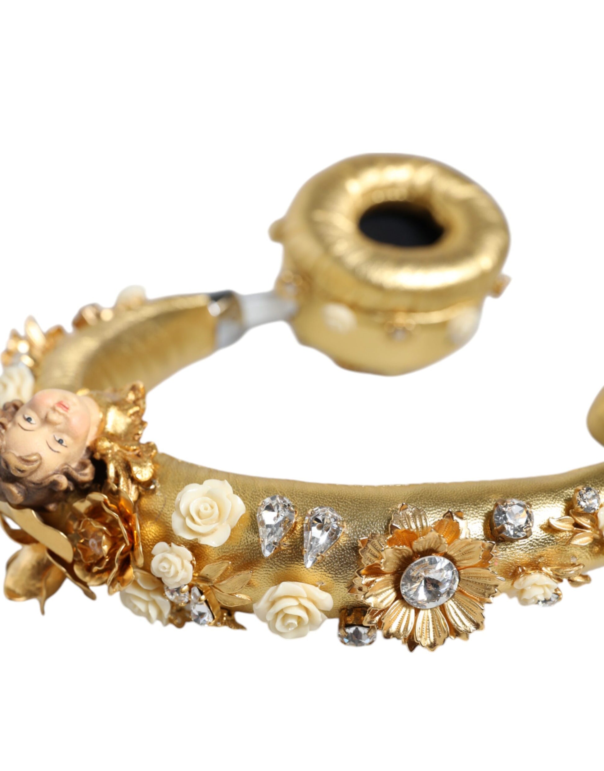 Dolce & Gabbana Gold Leather Floral Crystal Angel Headset Headphones - ClickThatClicks 