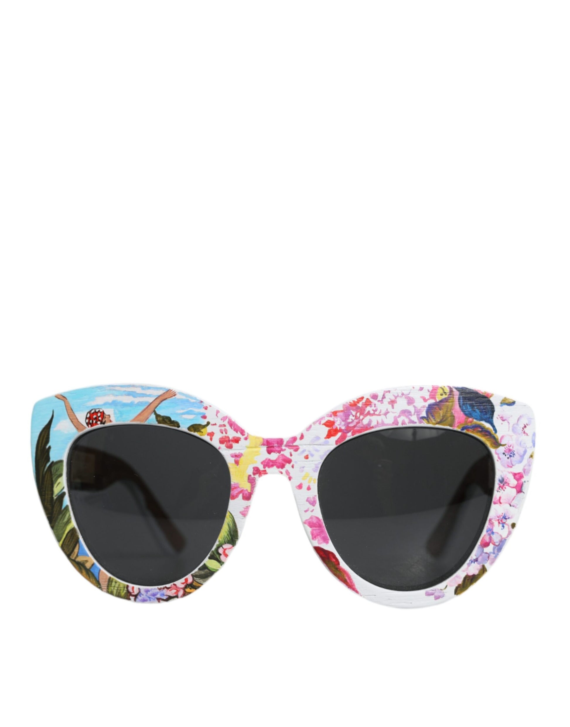 Dolce & Gabbana Multicolor Wood Crystal Brass Frame Floral Hand Paint Sunglasses - ClickThatClicks 