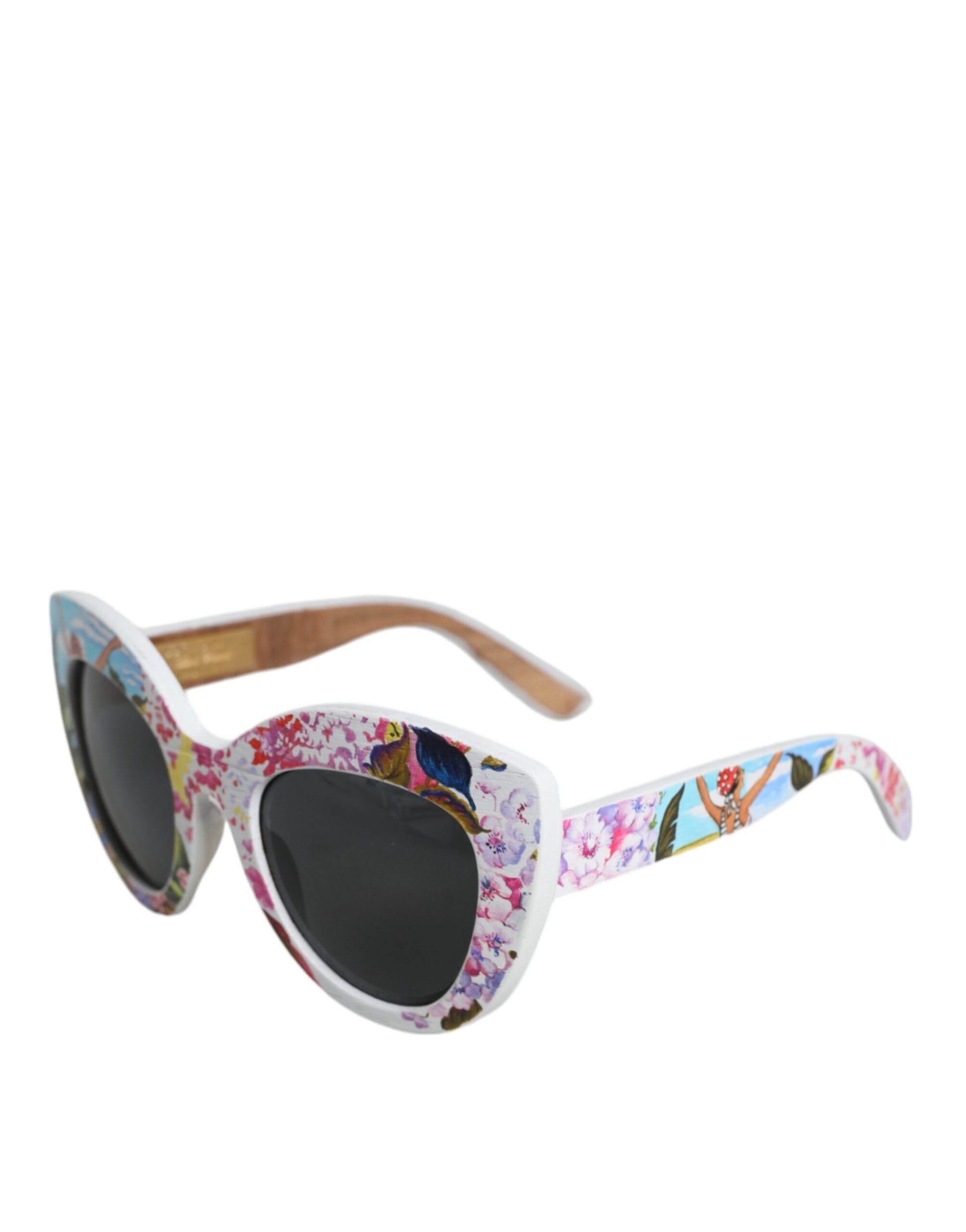 Dolce & Gabbana Multicolor Wood Crystal Brass Frame Floral Hand Paint Sunglasses - ClickThatClicks 