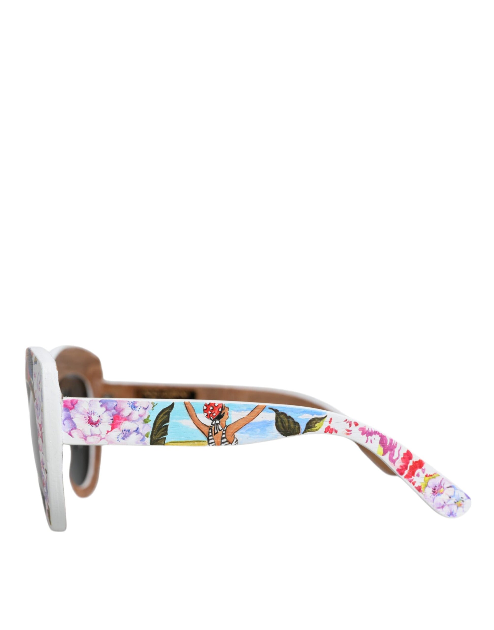 Dolce & Gabbana Multicolor Wood Crystal Brass Frame Floral Hand Paint Sunglasses - ClickThatClicks 