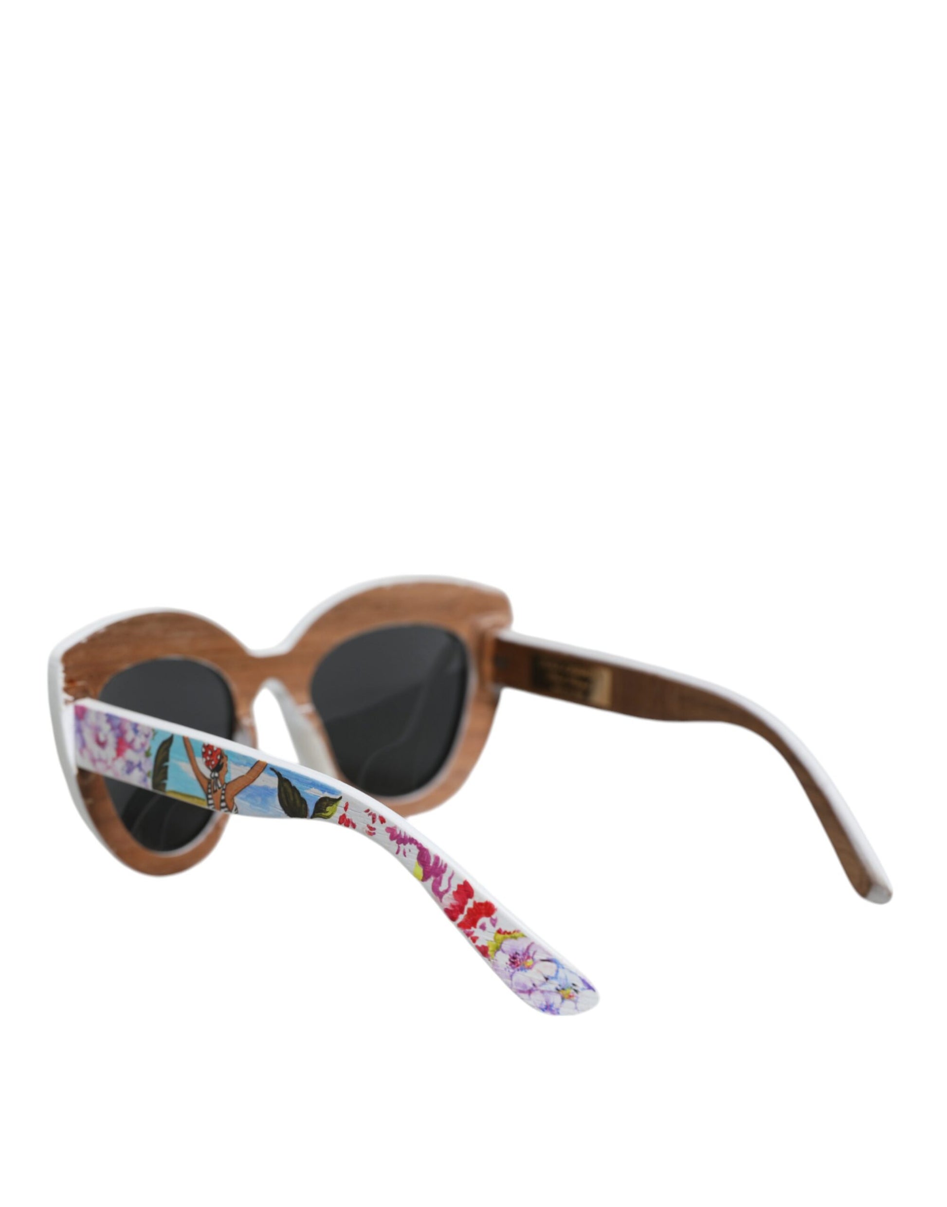 Dolce & Gabbana Multicolor Wood Crystal Brass Frame Floral Hand Paint Sunglasses - ClickThatClicks 
