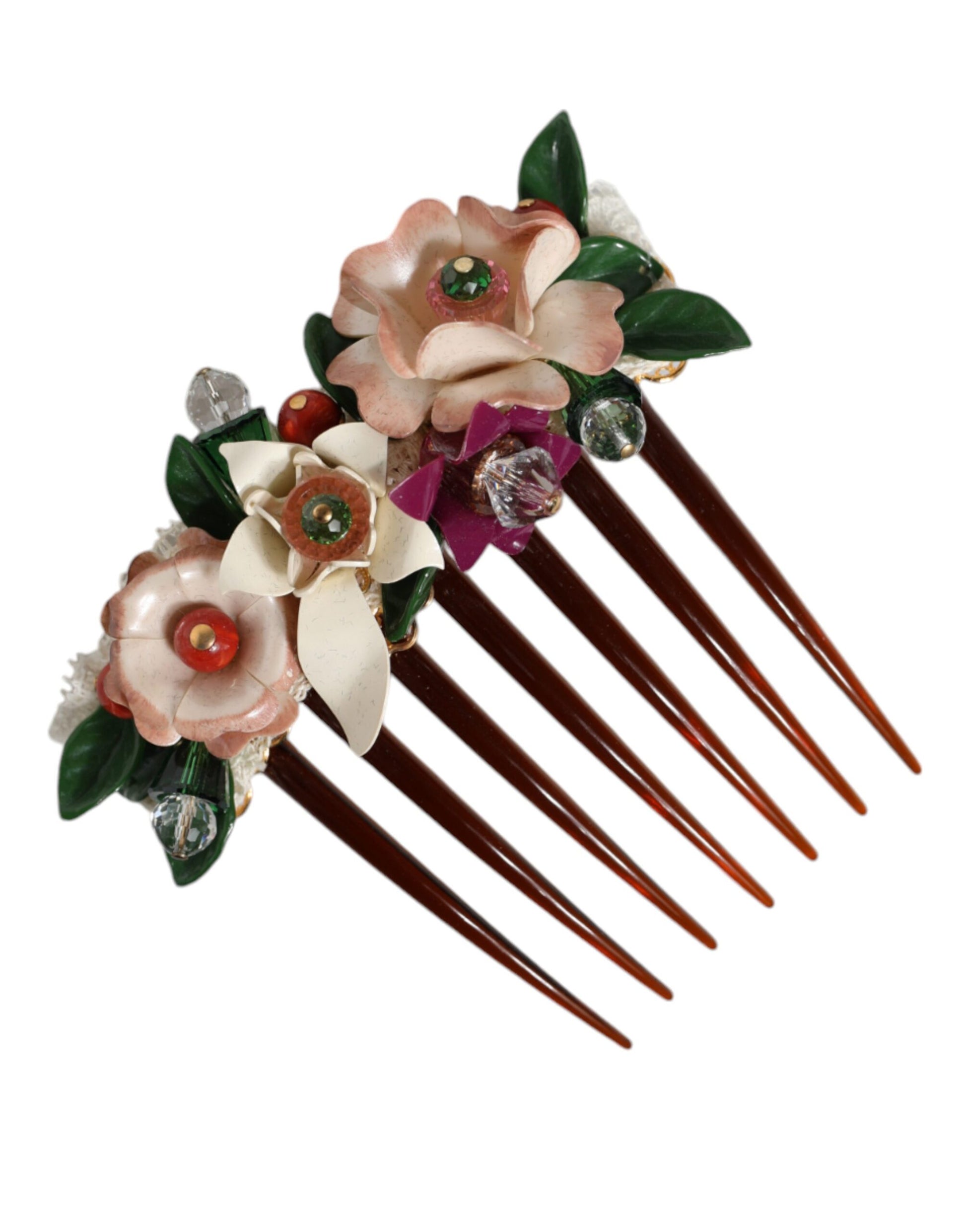 Dolce & Gabbana Brown Plastic Crystal Floral Women Hair Comb - ClickThatClicks 