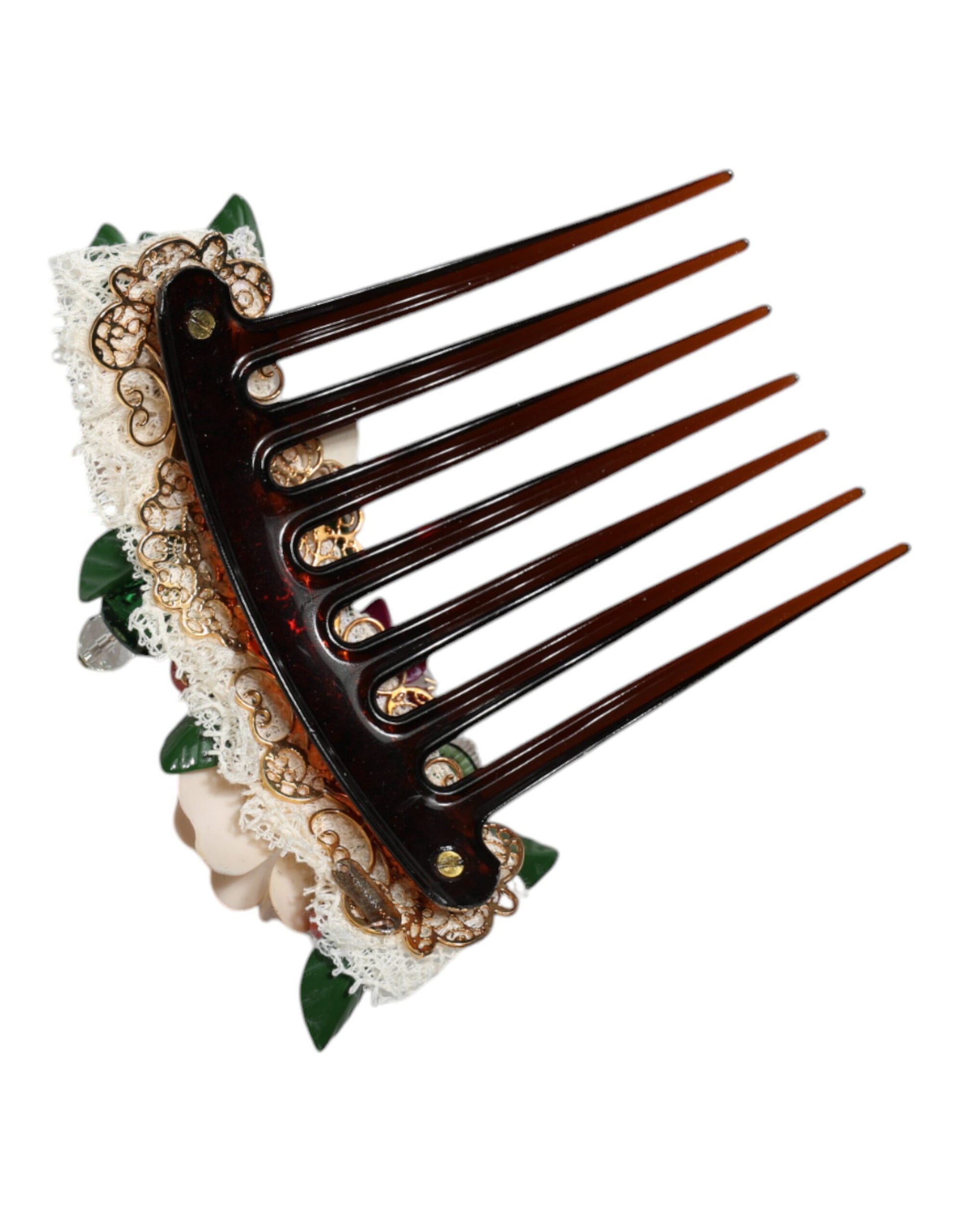 Dolce & Gabbana Brown Plastic Crystal Floral Women Hair Comb - ClickThatClicks 