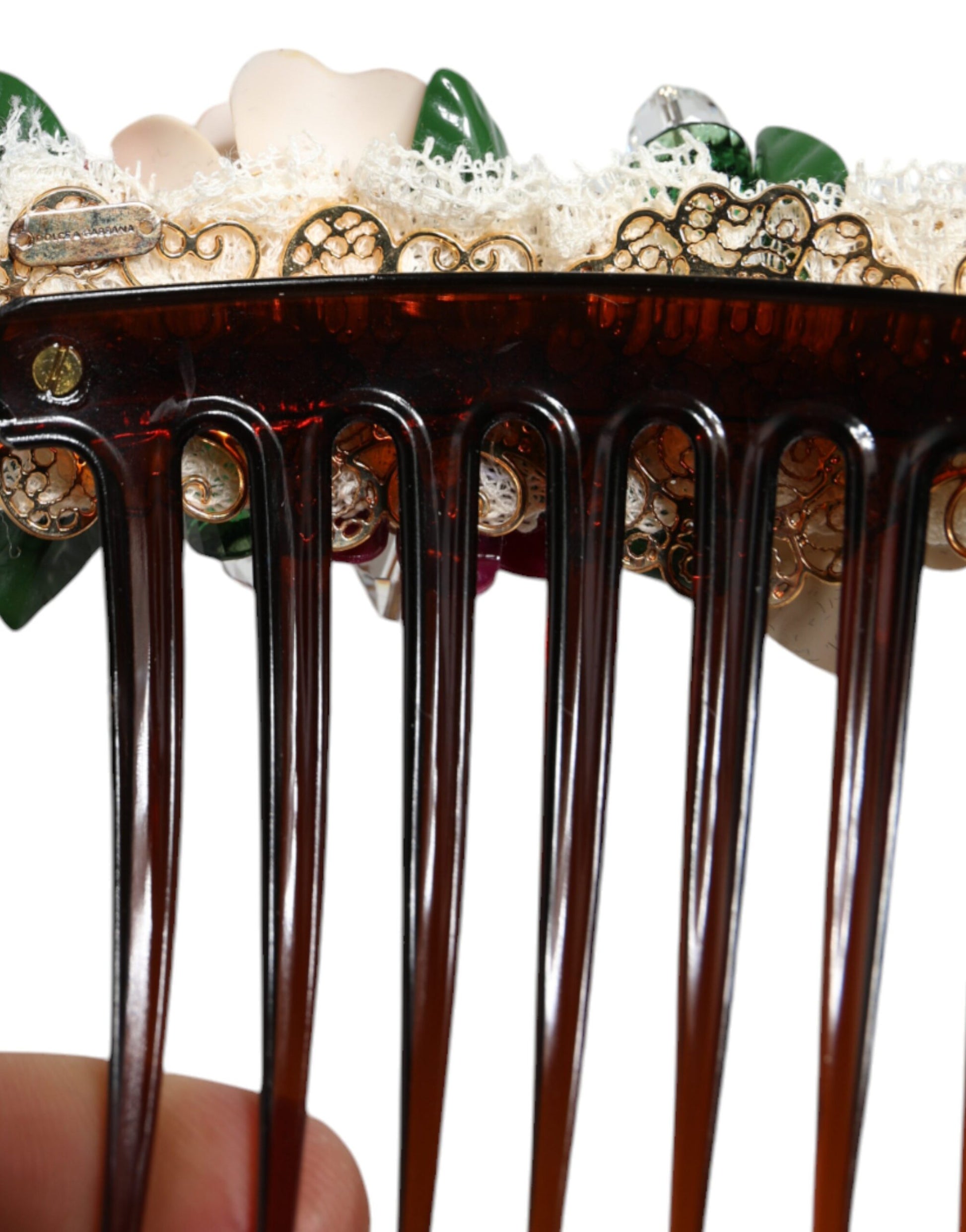 Dolce & Gabbana Brown Plastic Crystal Floral Women Hair Comb - ClickThatClicks 