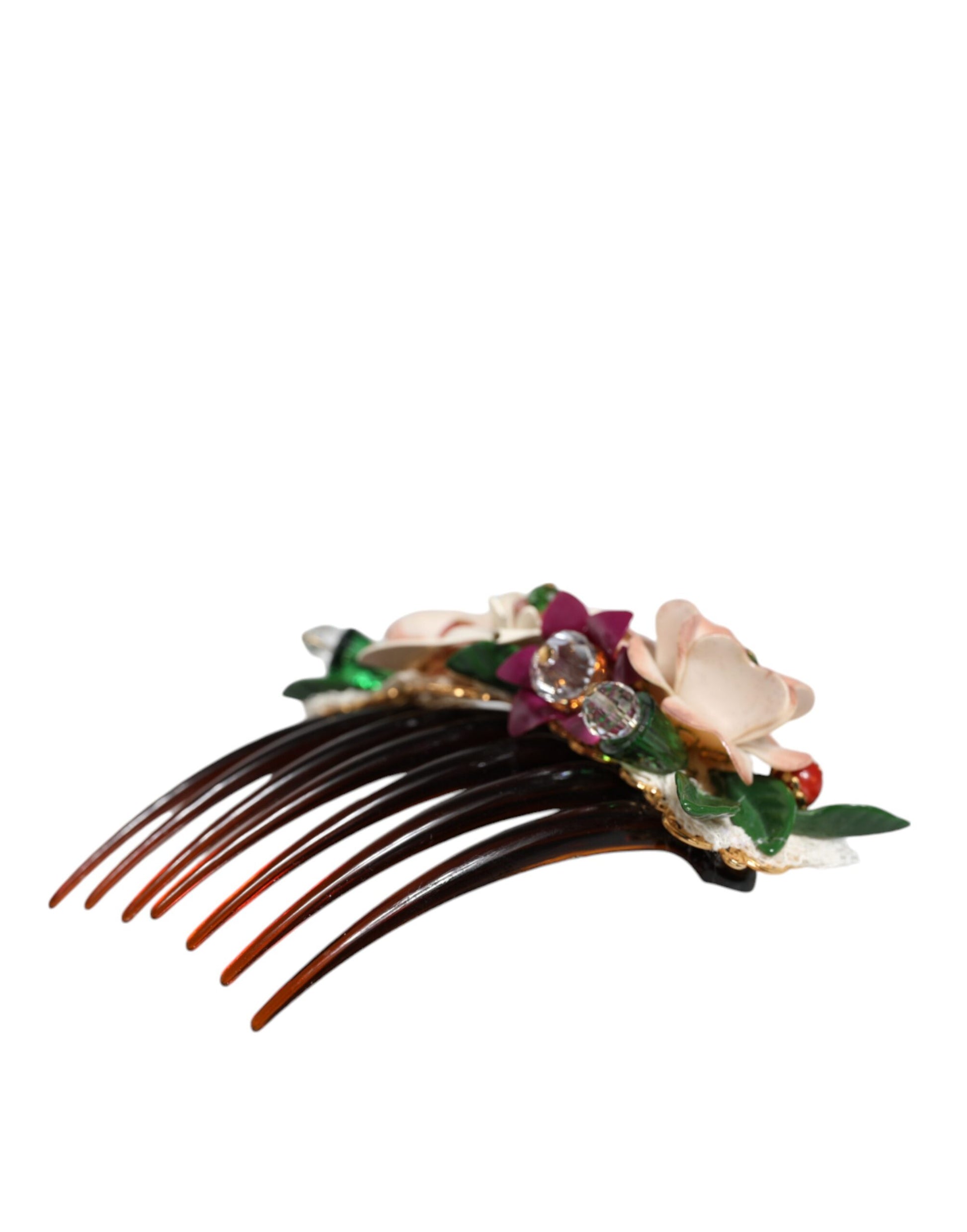 Dolce & Gabbana Brown Plastic Crystal Floral Women Hair Comb - ClickThatClicks 