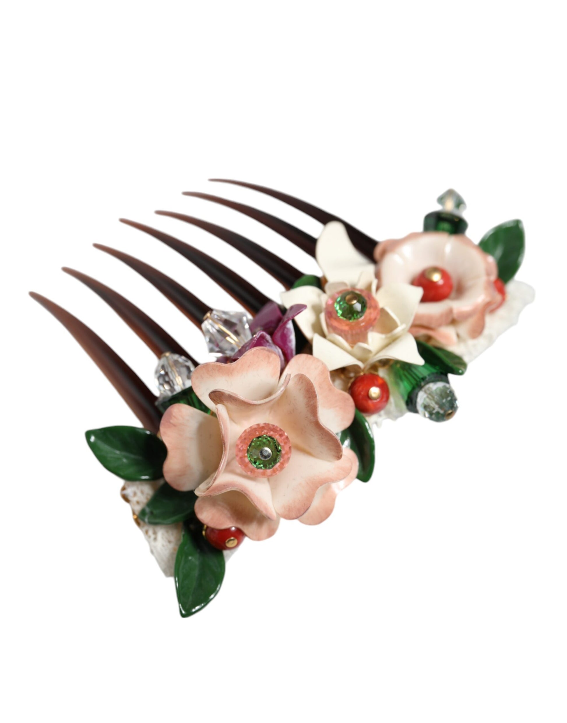 Dolce & Gabbana Brown Plastic Crystal Floral Women Hair Comb - ClickThatClicks 