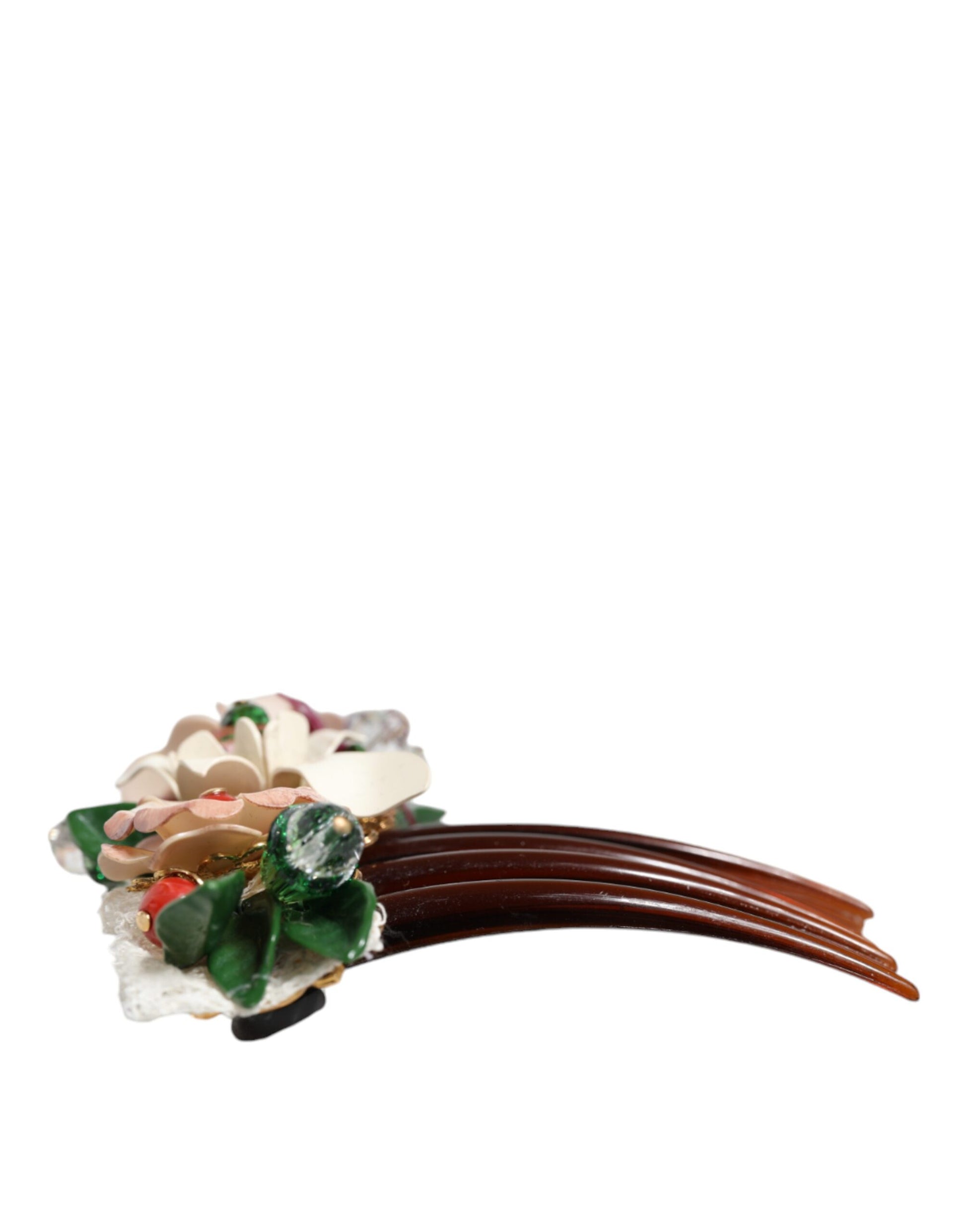 Dolce & Gabbana Brown Plastic Crystal Floral Women Hair Comb - ClickThatClicks 