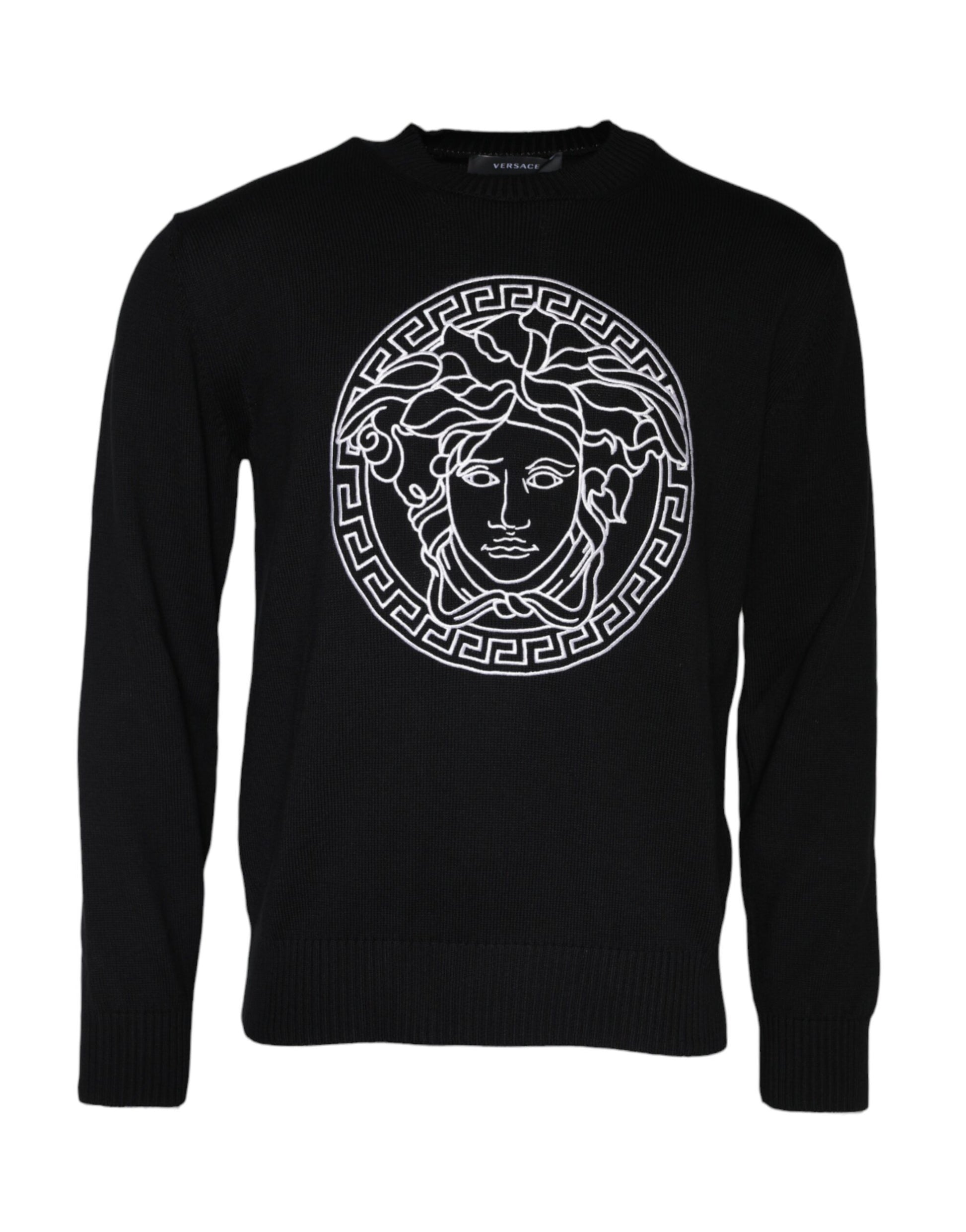 Versace Black Medusa Embroidery Crew Neck Pullover Sweater - ClickThatClicks 