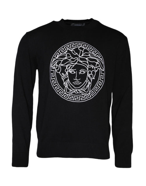 Versace Black Medusa Embroidery Crew Neck Pullover Sweater - ClickThatClicks 