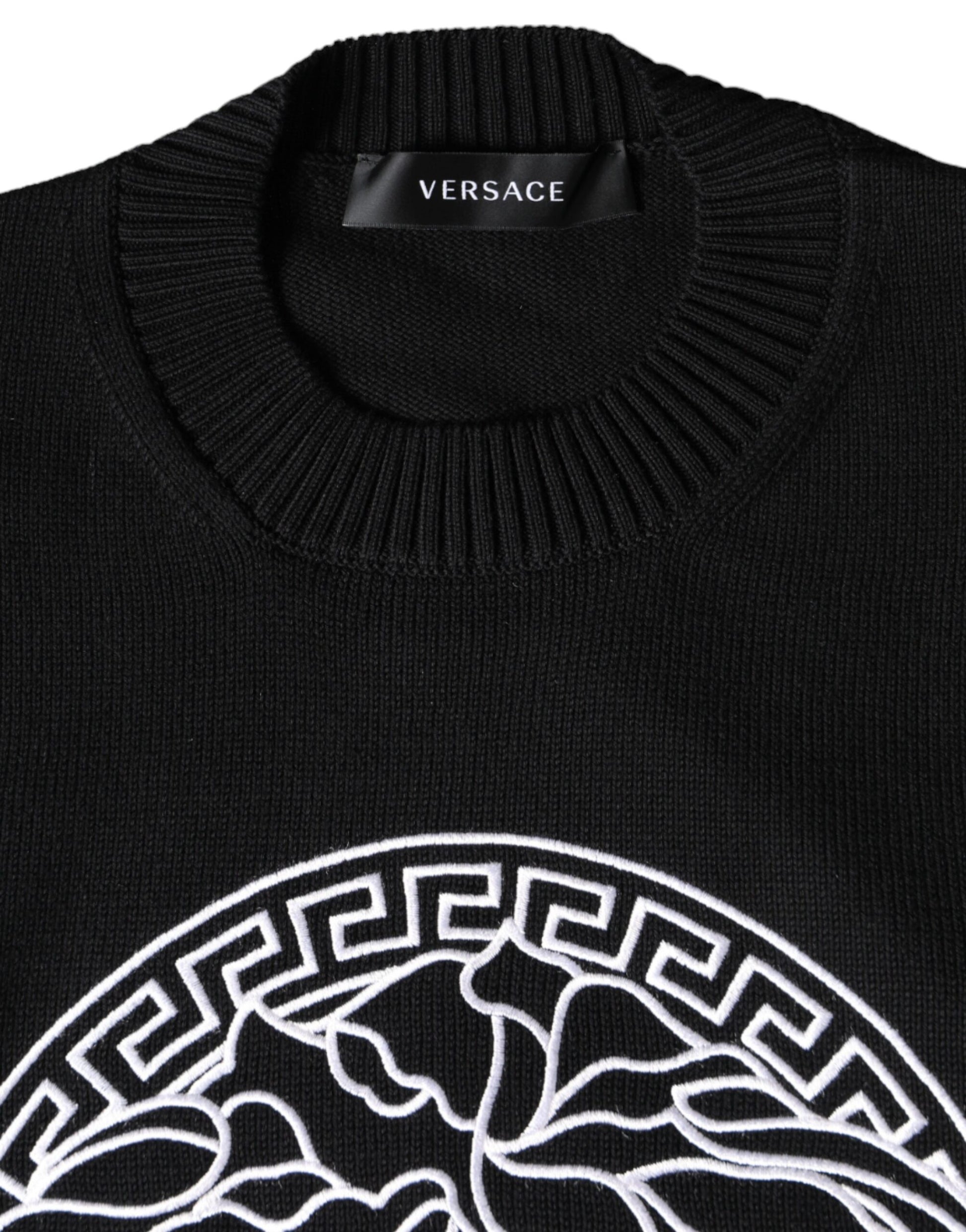 Versace Black Medusa Embroidery Crew Neck Pullover Sweater - ClickThatClicks 