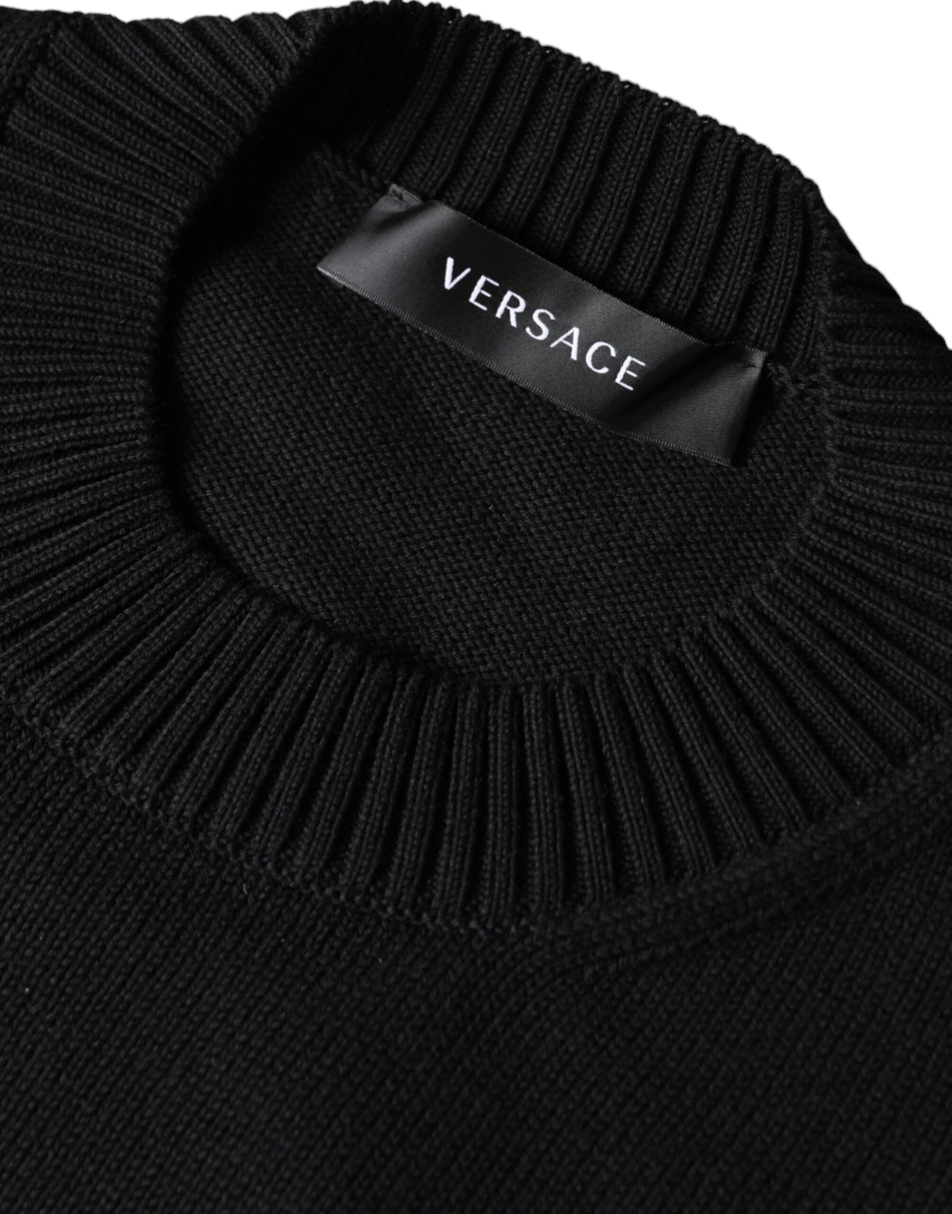 Versace Black Medusa Embroidery Crew Neck Pullover Sweater - ClickThatClicks 