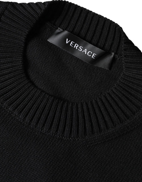 Versace Black Medusa Embroidery Crew Neck Pullover Sweater - ClickThatClicks 