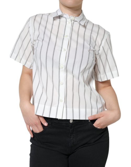 Dolce & Gabbana White Striped Collared Short Sleeve Polo Top - ClickThatClicks 
