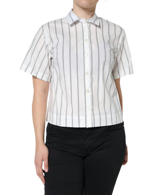 Dolce & Gabbana White Striped Collared Short Sleeve Polo Top - ClickThatClicks 