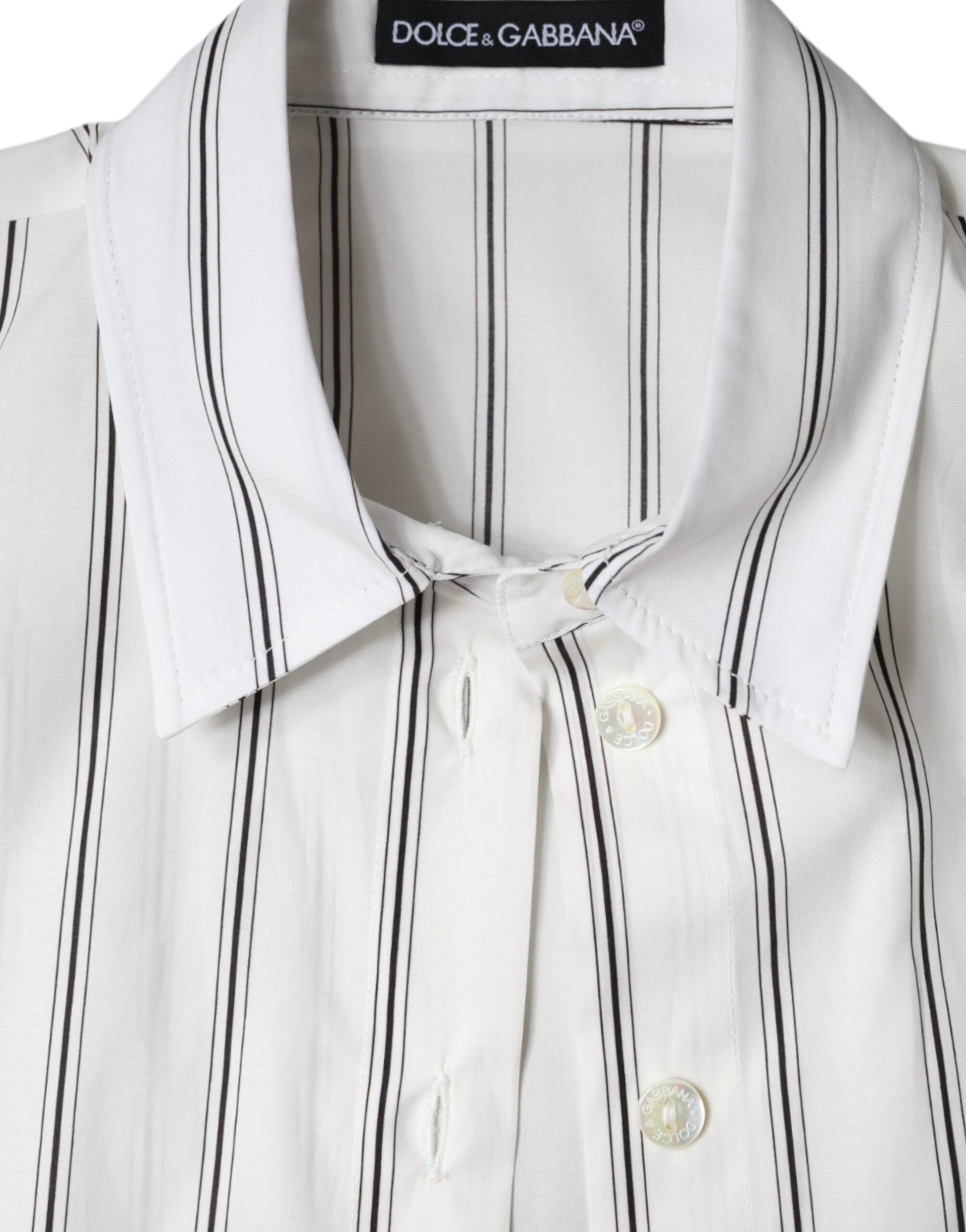 Dolce & Gabbana White Striped Collared Short Sleeve Polo Top - ClickThatClicks 