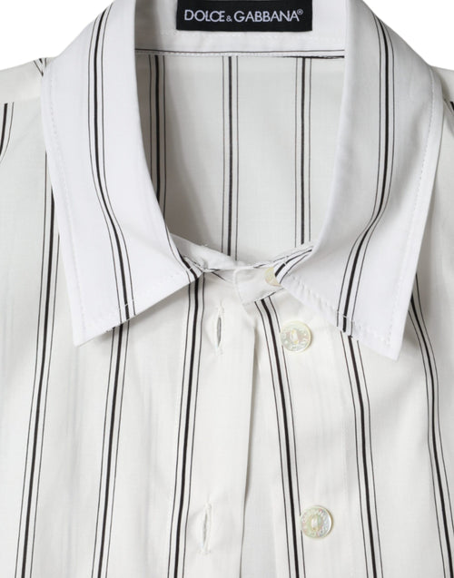 Dolce & Gabbana White Striped Collared Short Sleeve Polo Top - ClickThatClicks 