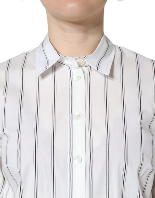 Dolce & Gabbana White Striped Collared Short Sleeve Polo Top - ClickThatClicks 