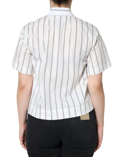 Dolce & Gabbana White Striped Collared Short Sleeve Polo Top - ClickThatClicks 