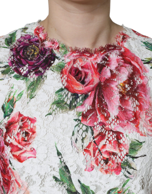 Dolce & Gabbana White Peony Lace Short Sleeves Blouse Top - ClickThatClicks 