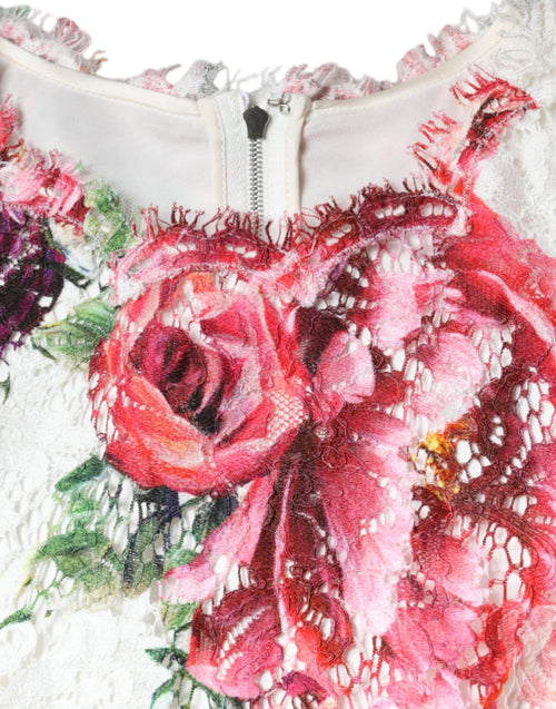 Dolce & Gabbana White Peony Lace Short Sleeves Blouse Top - ClickThatClicks 