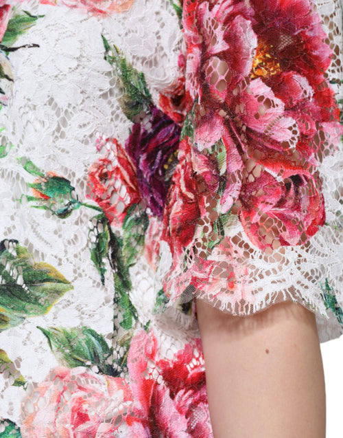 Dolce & Gabbana White Peony Lace Short Sleeves Blouse Top - ClickThatClicks 
