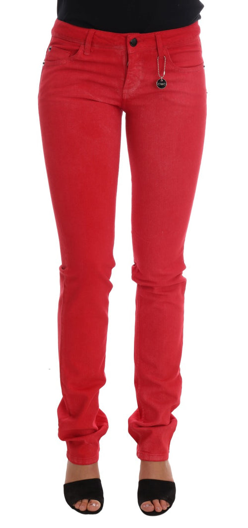 Costume National Red Cotton Stretch Slim Jeans - ClickThatClicks 