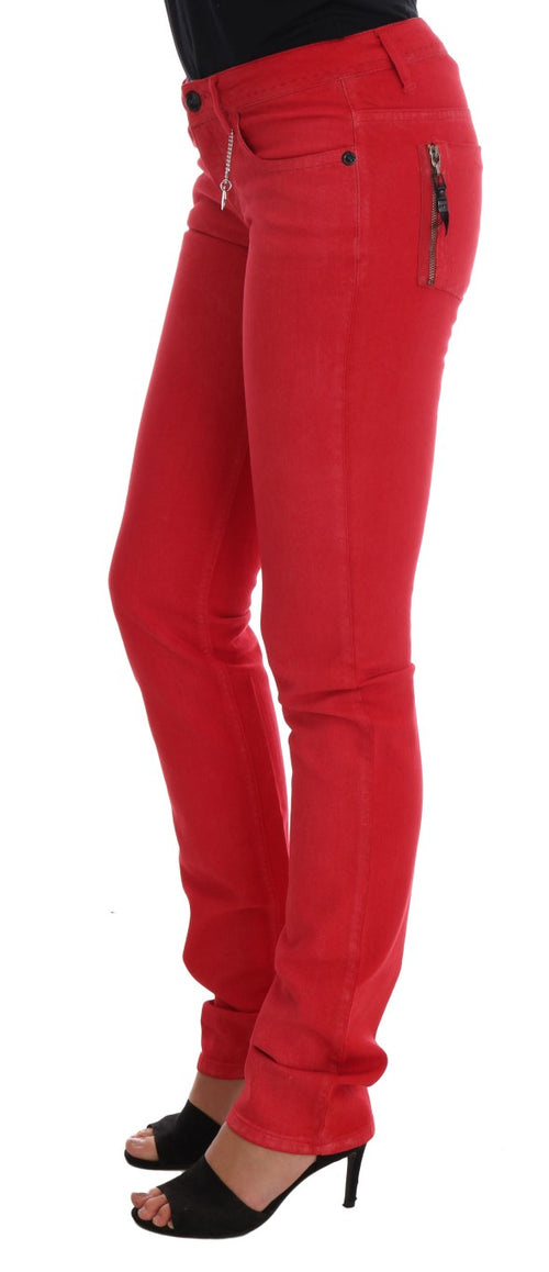 Costume National Red Cotton Stretch Slim Jeans - ClickThatClicks 