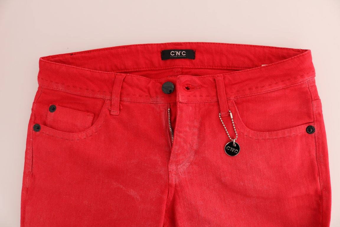 Costume National Red Cotton Stretch Slim Jeans - ClickThatClicks 