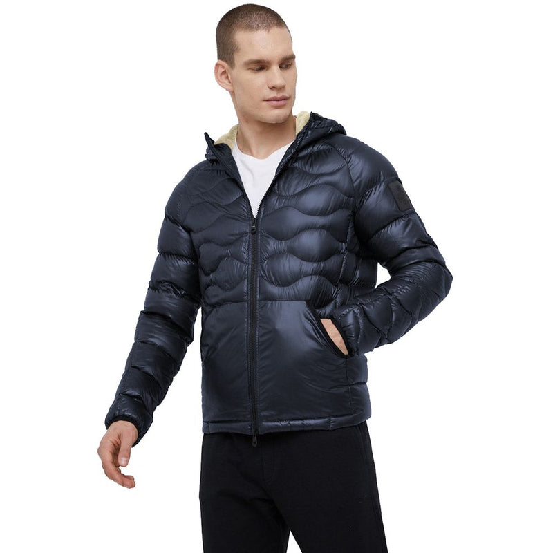 Refrigiwear Blue Nylon Men Jacket with Slim Fit and Feather Padding