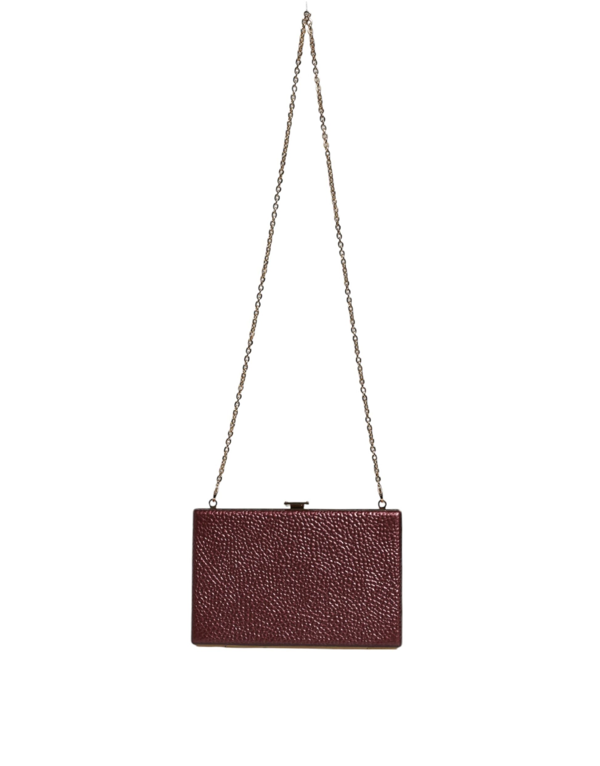 Dolce & Gabbana Maroon Leather Clutch Evening Crossbody Bag - ClickThatClicks 