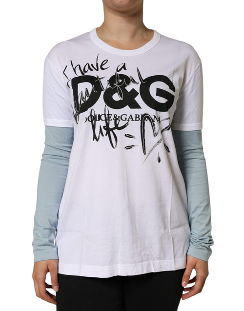 Dolce & Gabbana White Cotton Logo Print Round Neck T-shirt - ClickThatClicks 