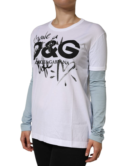 Dolce & Gabbana White Cotton Logo Print Round Neck T-shirt - ClickThatClicks 