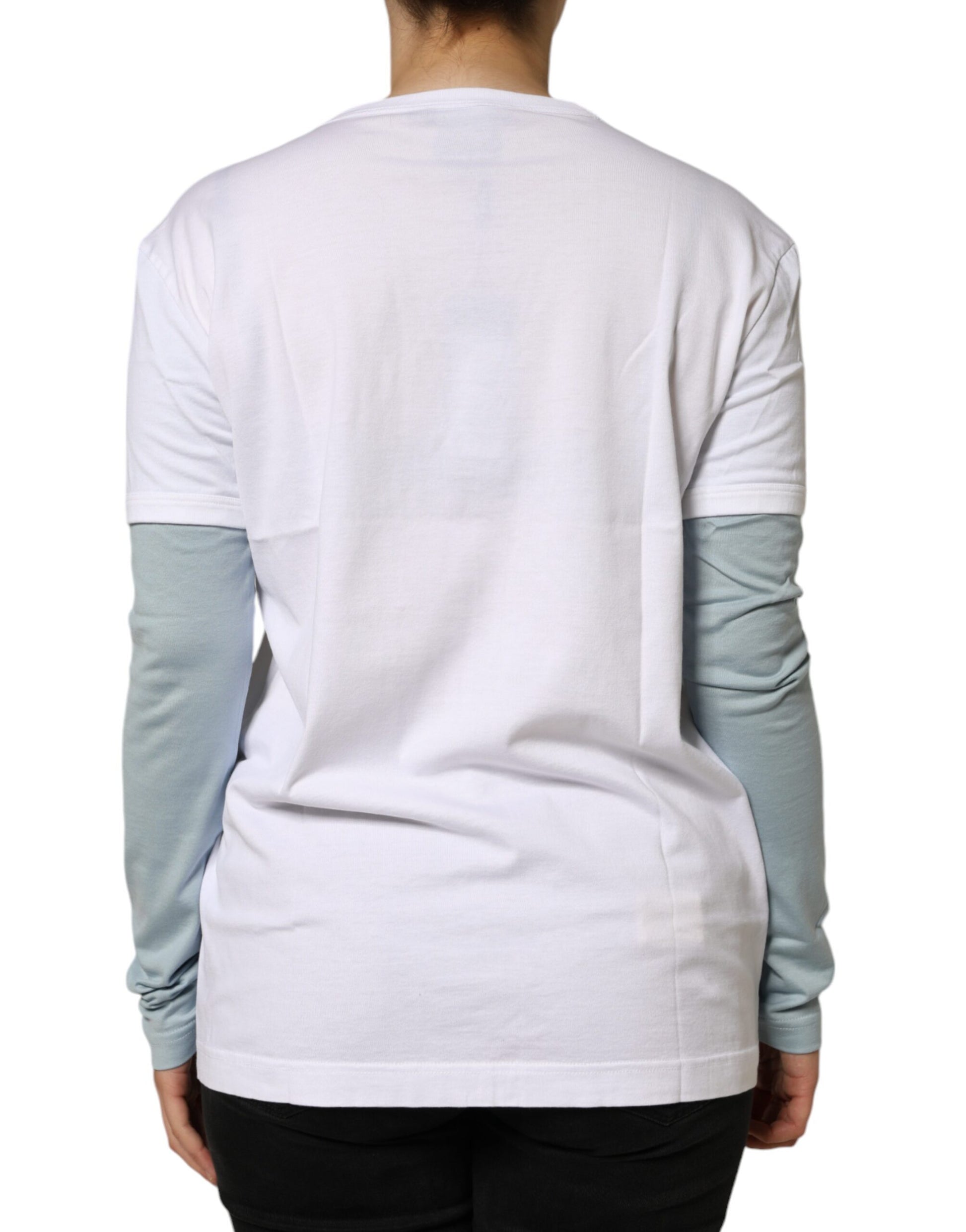 Dolce & Gabbana White Cotton Logo Print Round Neck T-shirt - ClickThatClicks 