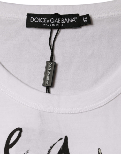 Dolce & Gabbana White Cotton Logo Print Round Neck T-shirt - ClickThatClicks 