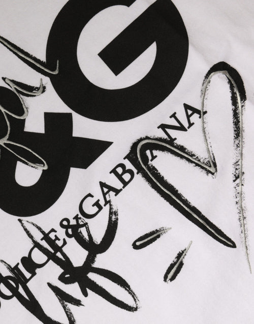 Dolce & Gabbana White Cotton Logo Print Round Neck T-shirt - ClickThatClicks 