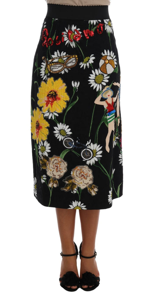 Dolce & Gabbana Black Embellished Daisy Brocade Skirt - ClickThatClicks 